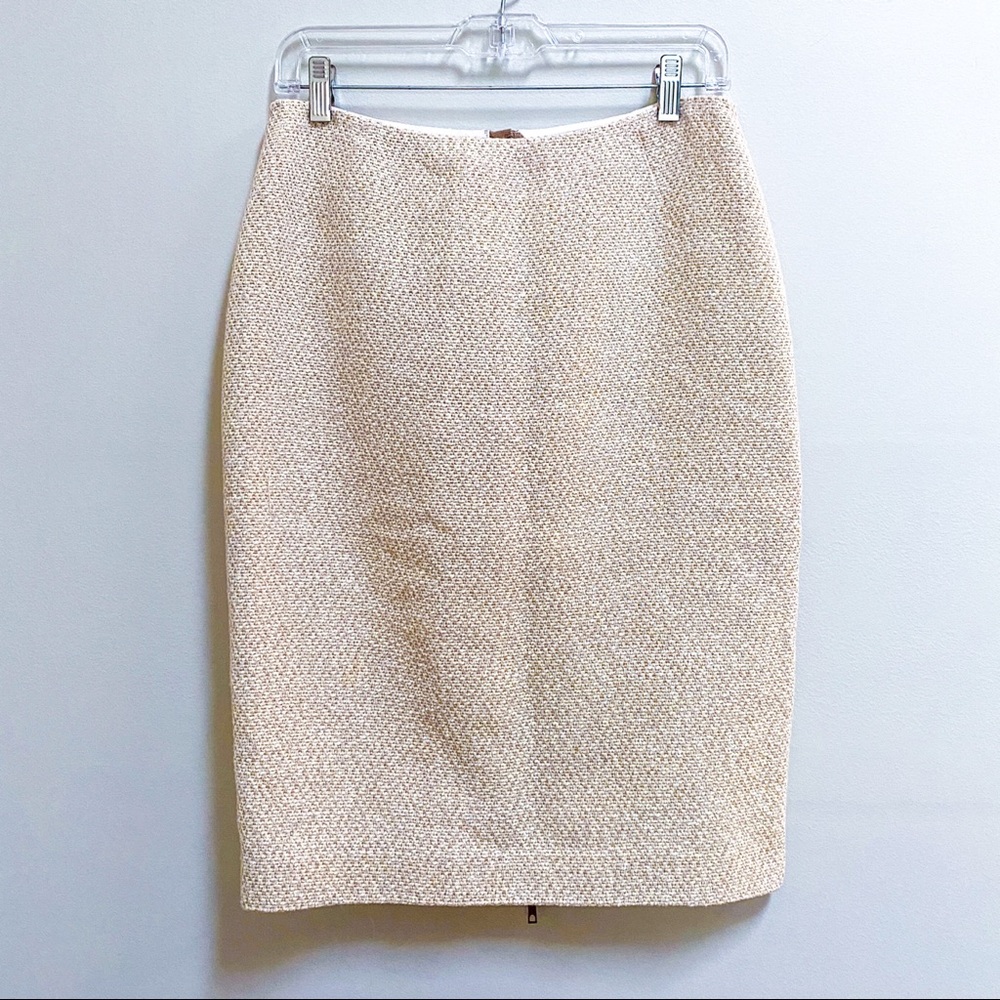 Lafayette 148 New York Cream bucle zipper in back Pencil Skirt
